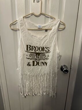 Port and Company White Fringe Tank with Brown Graphic